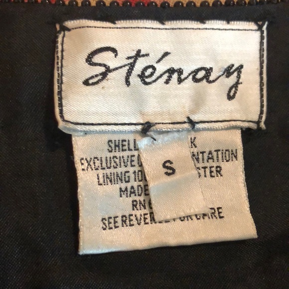 Vintage Y2K STENAY Size Small Beaded Silk Evening Top Blazer Ink Black Elegant - Picture 14 of 16